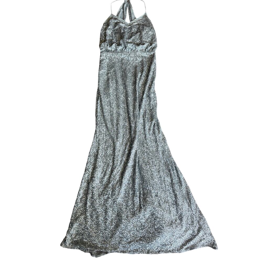 Badgley Mischka silver sequin maxi gown size 4